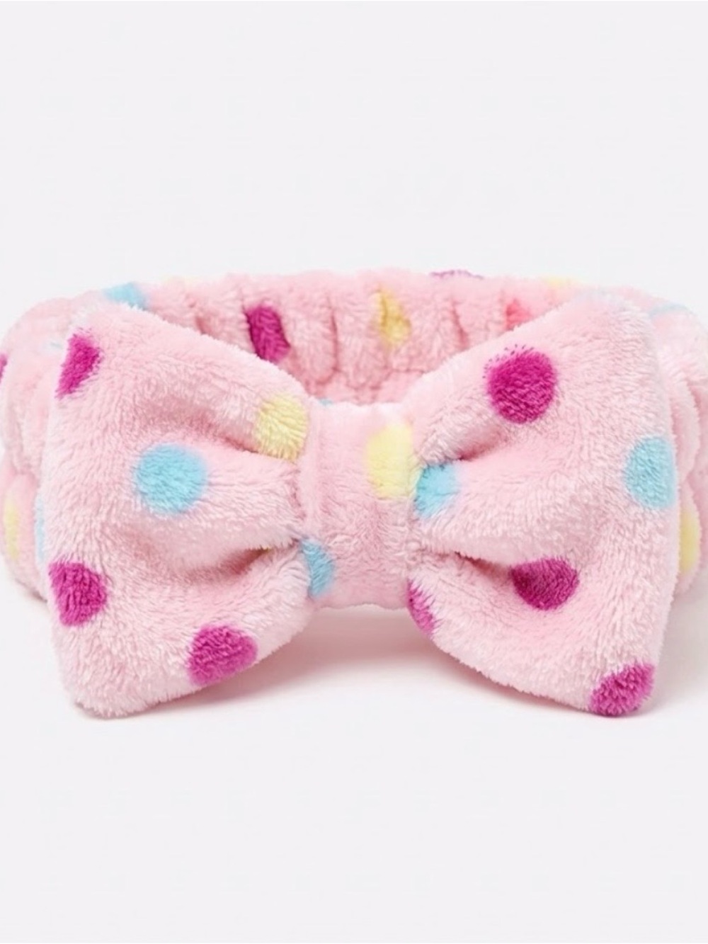Soft Pink Spa Polka-Dot Bow Headband
